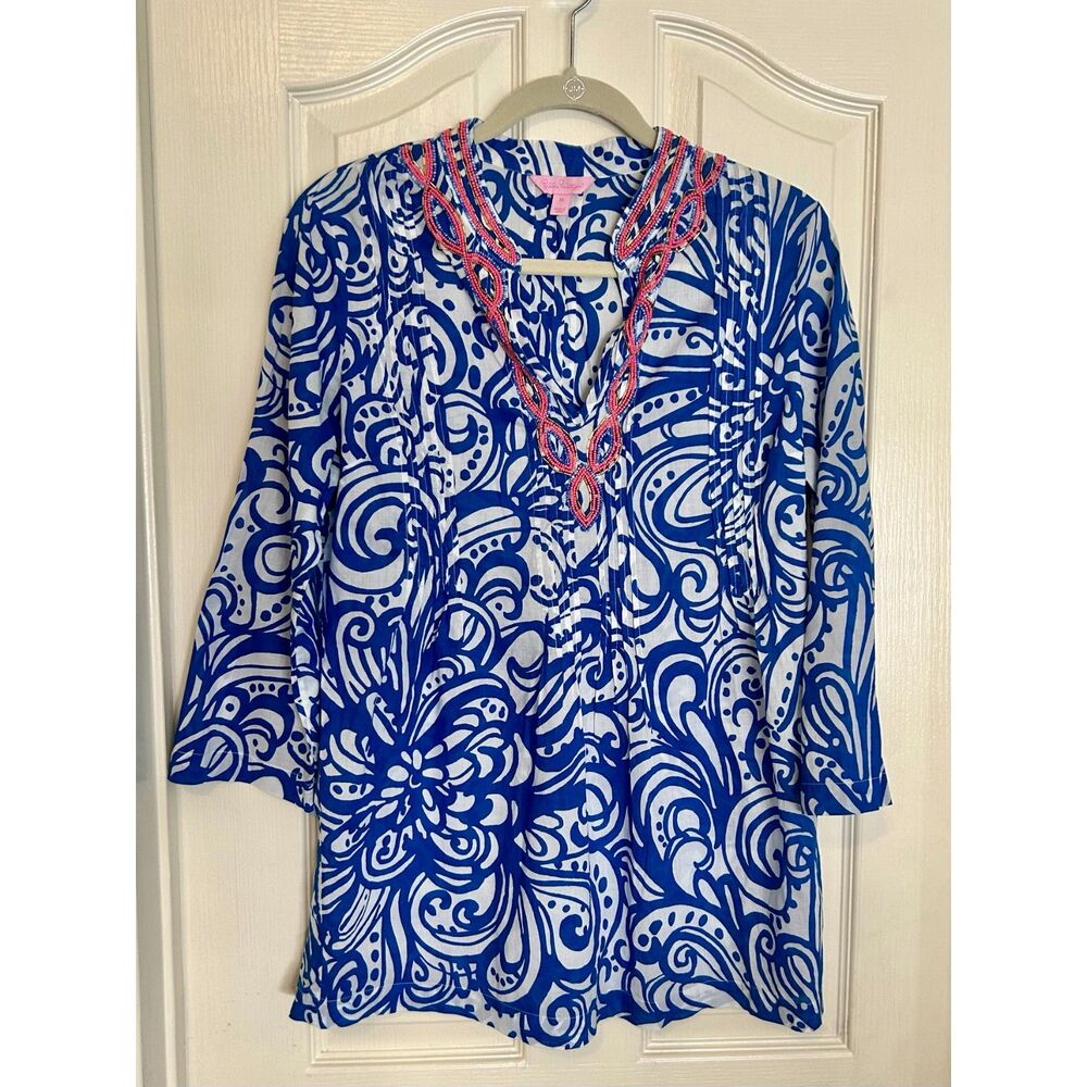 Lilly Pulitzer Size Med Beaded Tunic Top EUC